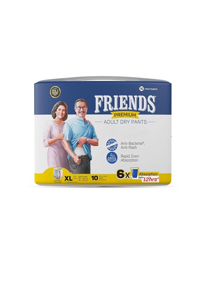 فريندز حفاضات فريندز بريميوم للبالغين بتصميم بنطلون - 10 قطع (كبيرة جدًا) مع قفل للرائحة، للجنسين، مانعة للتسرب، خصر مرن وبطانة ماصة مضادة للبكتيريا - مقاس الخصر 30-56 بوصة؛ 76-142 سم - Image 1
