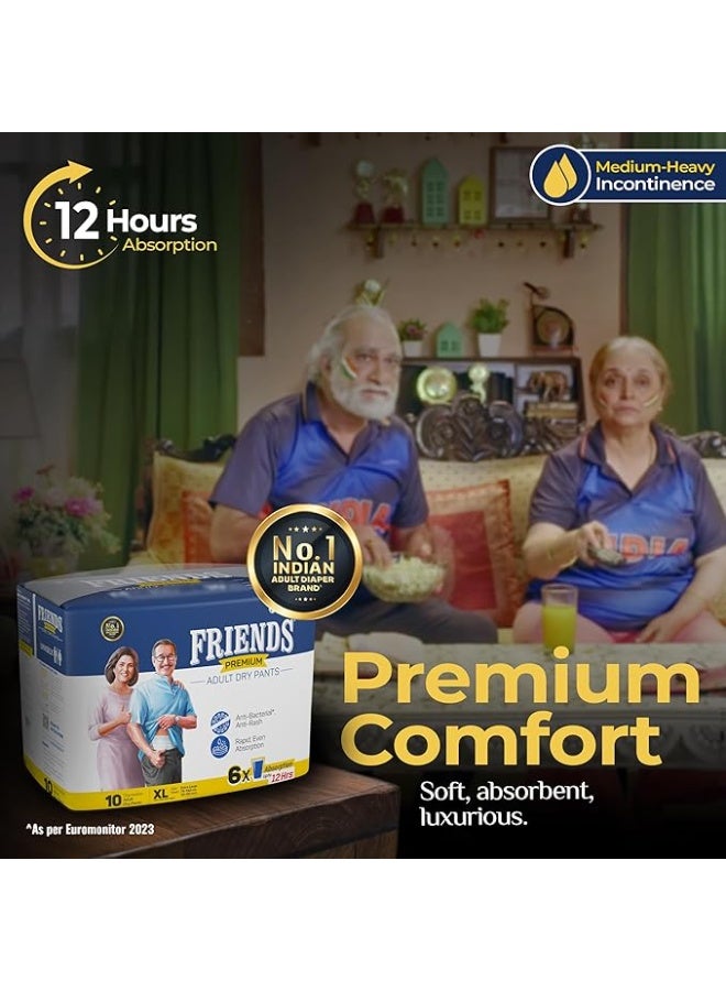 فريندز حفاضات فريندز بريميوم للبالغين بتصميم بنطلون - 10 قطع (كبيرة جدًا) مع قفل للرائحة، للجنسين، مانعة للتسرب، خصر مرن وبطانة ماصة مضادة للبكتيريا - مقاس الخصر 30-56 بوصة؛ 76-142 سم - Image 2