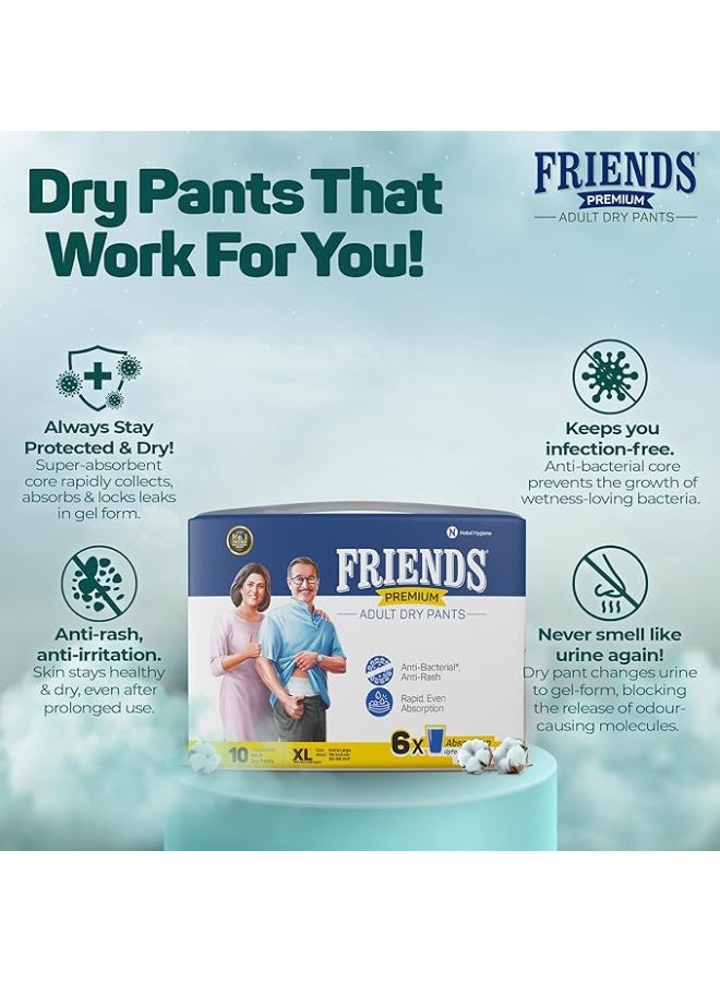 فريندز حفاضات فريندز بريميوم للبالغين بتصميم بنطلون - 10 قطع (كبيرة جدًا) مع قفل للرائحة، للجنسين، مانعة للتسرب، خصر مرن وبطانة ماصة مضادة للبكتيريا - مقاس الخصر 30-56 بوصة؛ 76-142 سم - Image 4