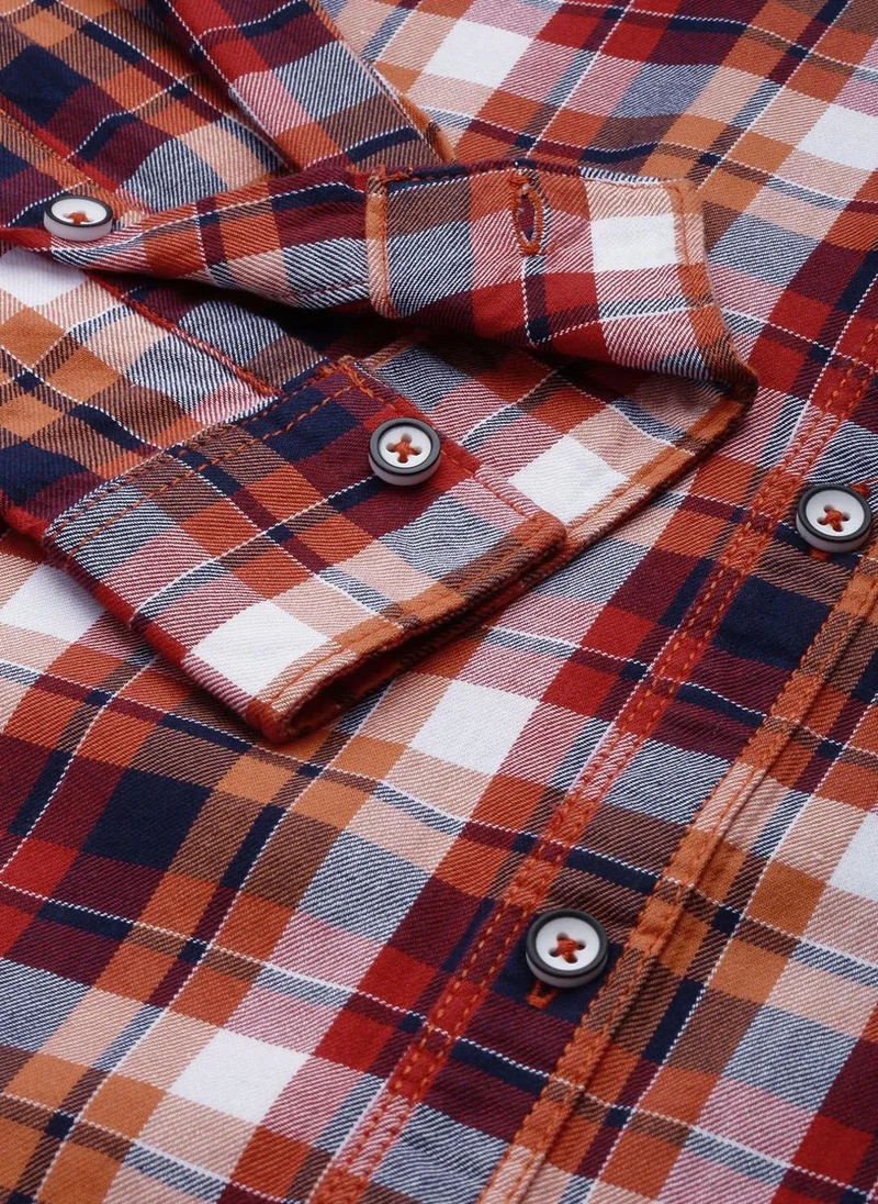 The Indian Garage Co Men Slim Fit Checkered Full Sleeves Spread Collar Casual Shirt
