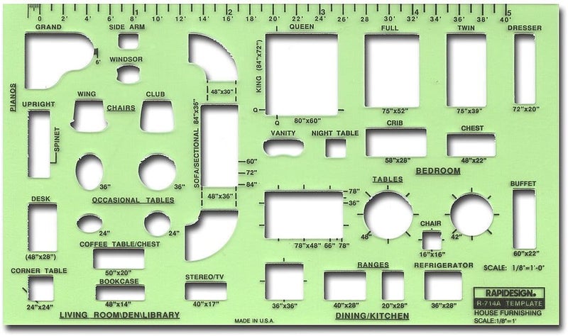RAPIDESIGN House Furnishings Template, 1/8 Inch = 1 Foot Scale, 1 Each (R714A) - Image 1
