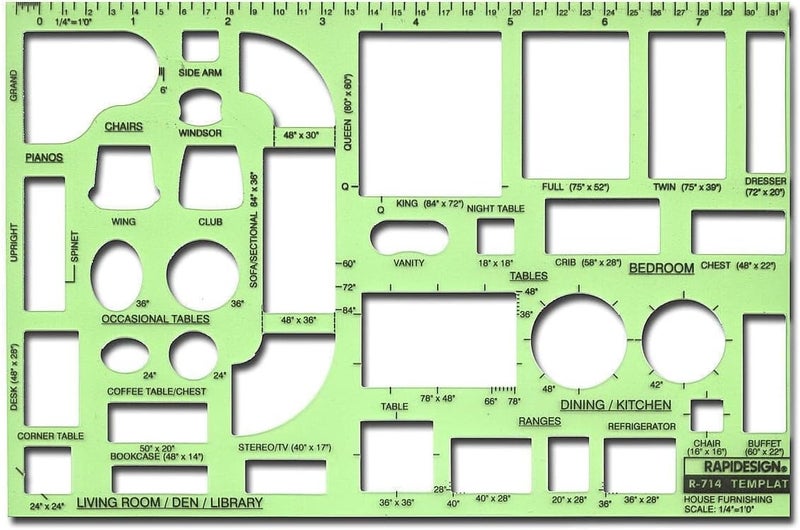 RAPIDESIGN House Furnishings Template, 1/8 Inch = 1 Foot Scale, 1 Each (R714A) - Image 2