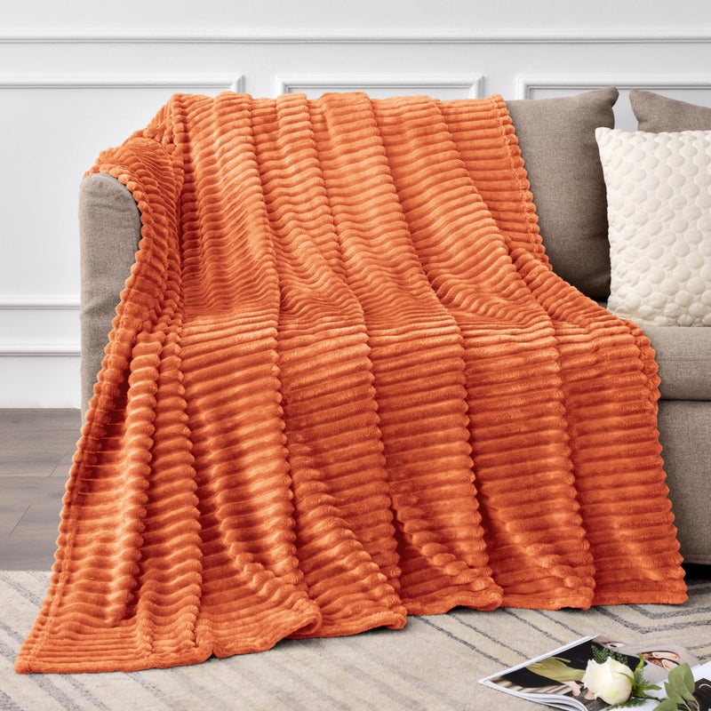 BEDELITE Fall Throw Blanket for Couch - 3D Ribbed Jacquard Soft & Warm Decorative Burnt Orange Blanket, Cozy, Plush, Fluffy, Fuzzy Fleece Throw Blanket for Bed, Sofa 50x60Inches - Image 2