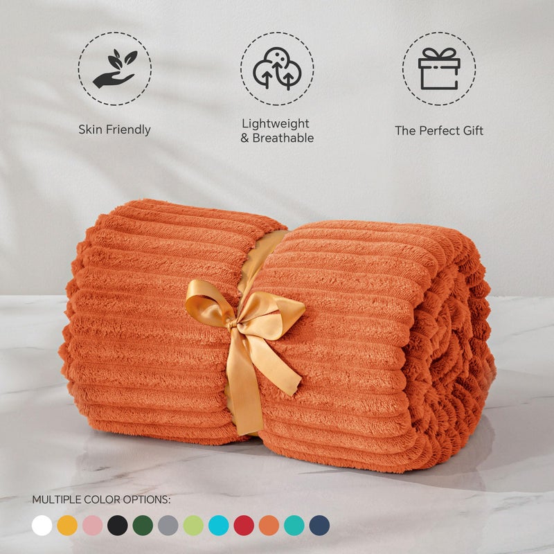 BEDELITE Fall Throw Blanket for Couch - 3D Ribbed Jacquard Soft & Warm Decorative Burnt Orange Blanket, Cozy, Plush, Fluffy, Fuzzy Fleece Throw Blanket for Bed, Sofa 50x60Inches - Image 3