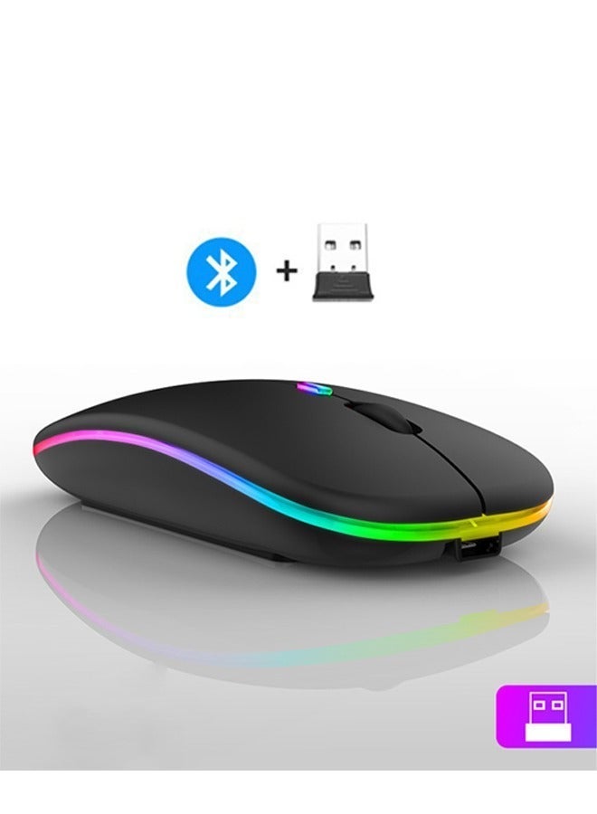 Wireless Bluetooth Mouse, Bluetooth 5.1 + 2.4GHz USB Wireless Receiver, Type-C Rechargeable Silent Bluetooth Wireless Mouse for PCs, Laptops, Tablets, Cell Phones, 3 Preset Adjustable DPI (Black)