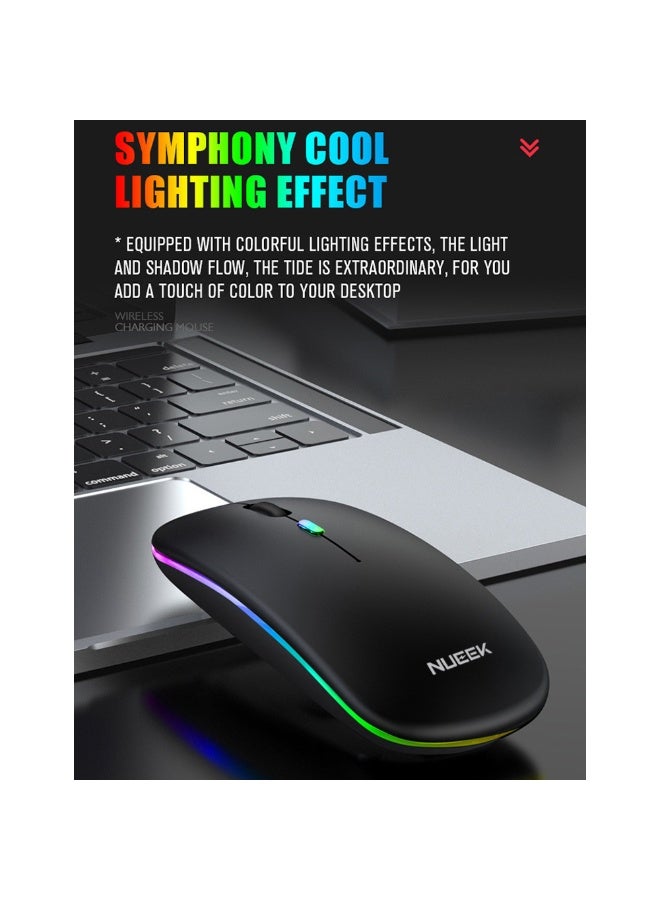 نُوِيق ماوس بلوتوث لاسلكي، مستقبل لاسلكي USB 2.4GHz + بلوتوث 5.1، ماوس بلوتوث لاسلكي صامت قابل للشحن من خلال Type-C للكمبيوتر الشخصي واللابتوب والتابلت والهواتف المحمولة، 3 نقاط DPI مضبوطة مسبقًا قابلة للتعديل (أسود) - Image 2