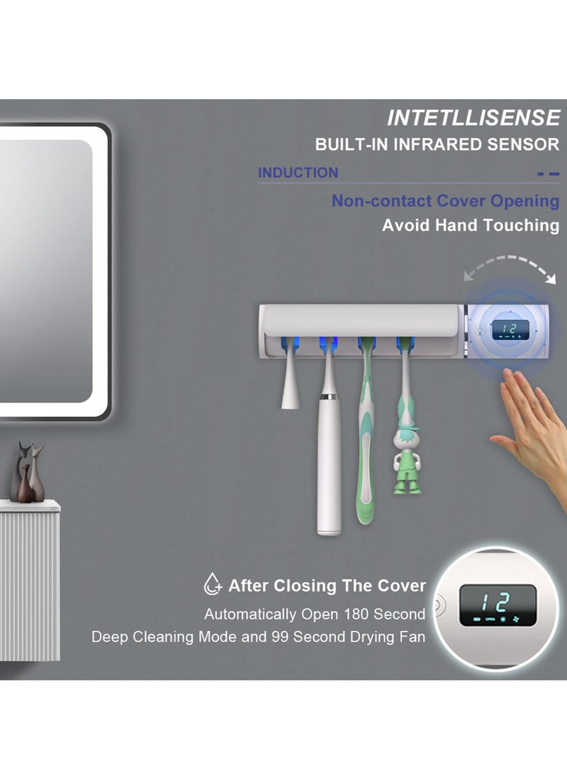 SYOSI SYOSI UV Toothbrush Sanitizer, Wall Mounted Toothbrush Holder with UV Cleaning And Fan Drying Smart Toothbrush Sterilizer with 4 Slot 2000mAh Rechargeable  - Image 3