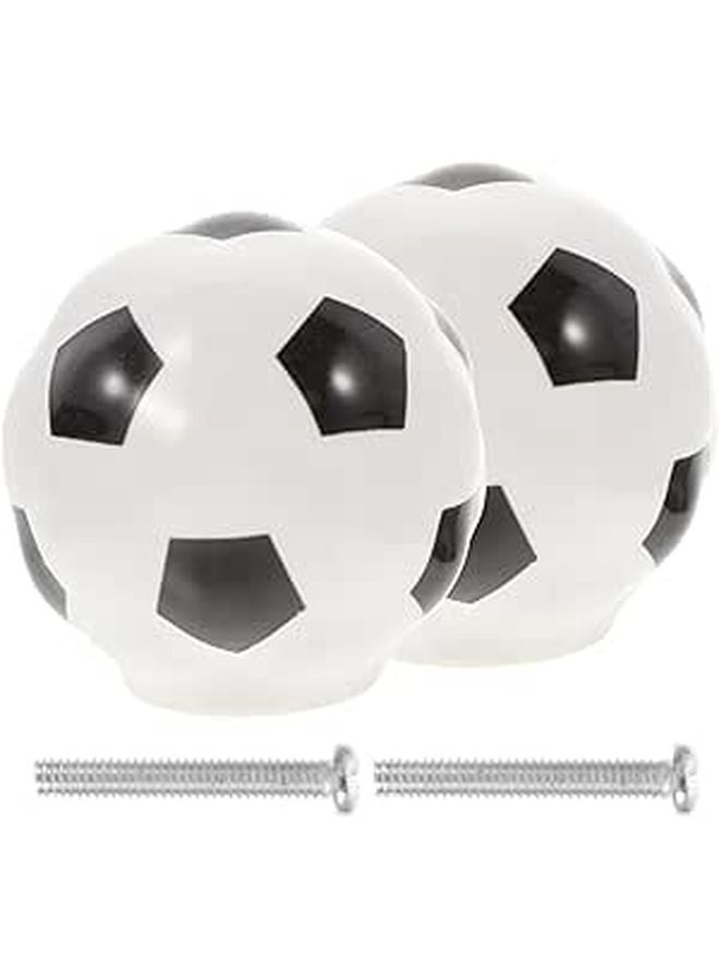 Ceramic Soccer Ball Cabinet Knobs 2PCS Set Decorative Drawer Pulls for Kitchen Furniture - Image 1