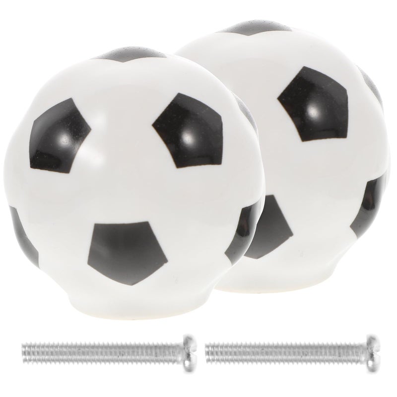 Ceramic Soccer Ball Cabinet Knobs 2PCS Set Decorative Drawer Pulls for Kitchen Furniture - Image 2