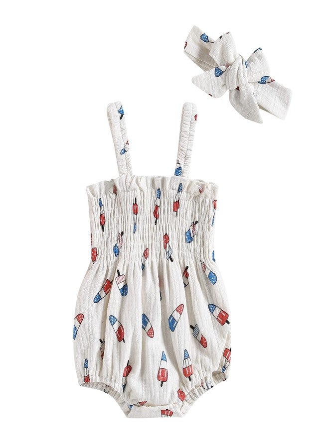 Amnnchya Baby Girl 4th of July Outfit Ice Cream Sleeveless Fourth of July Romper Newborn Independence Day Clothes (White,0-3 Months) - Image 1
