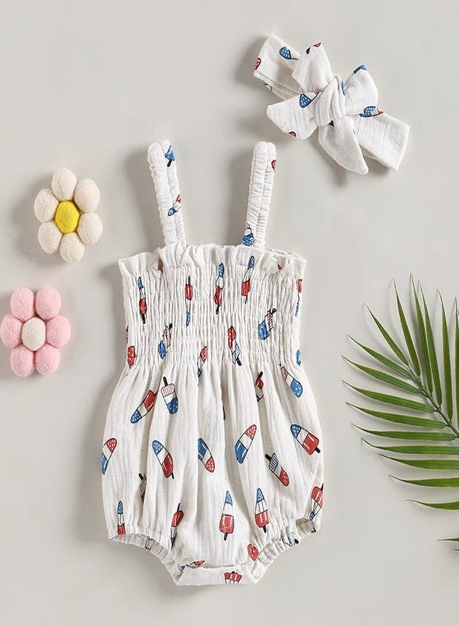 Amnnchya Baby Girl 4th of July Outfit Ice Cream Sleeveless Fourth of July Romper Newborn Independence Day Clothes (White,0-3 Months) - Image 2