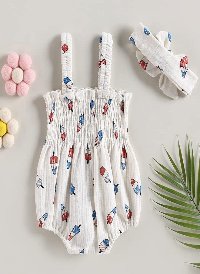 Amnnchya Baby Girl 4th of July Outfit Ice Cream Sleeveless Fourth of July Romper Newborn Independence Day Clothes (White,0-3 Months) - Image 3