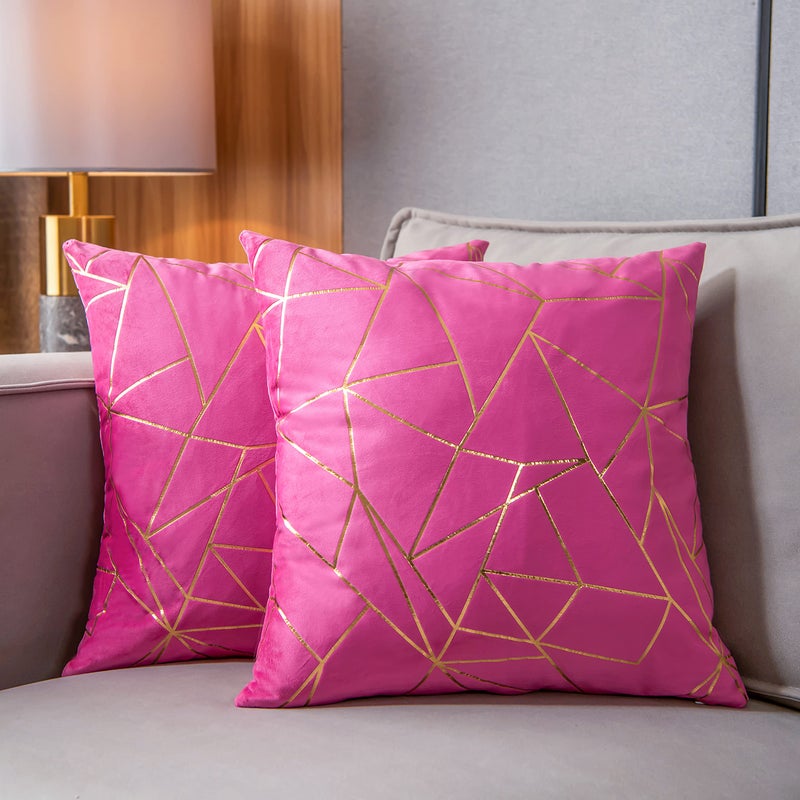 YONGLIU YONGLIU Throw Pillow Covers Velvet Decorative 2 Packs Ultra-Soft Cushion Case for Christmas Sofa Bedroom Car Living Room (Super Pink  20""X20"")  - Image 1