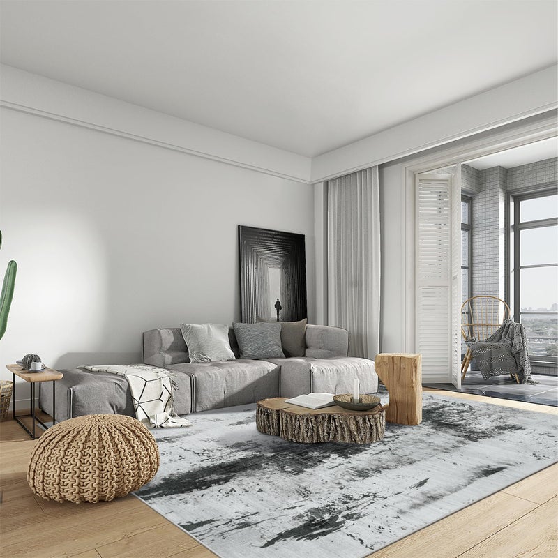 Gent drizz 9x12 Area Rugs Washable Rug: Modern Abstract Living Room Rug Soft Anti-Skid Thin Carpet Indoor Floor Non-Shedding Carpets for Bedroom Dining Room Farmhouse Nursery Home Office Black White Grey - Image 3