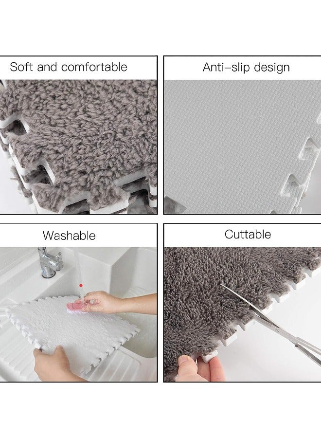 Aissiora Thickened Foam Interlocking Floor Mat Fluffy Plush Interlocking Foam Tiles Soft Anti-Slip Puzzle Area Square Rug Playmat for Children Room Bedroom Home Playroom Decoration  - Image 3