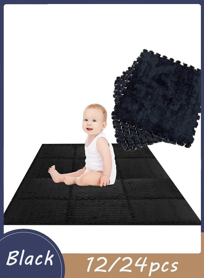 Aissiora Thickened Foam Interlocking Floor Mat Fluffy Plush Interlocking Foam Tiles Soft Anti-Slip Puzzle Area Square Rug Playmat for Children Room Bedroom Home Playroom Decoration  - Image 1