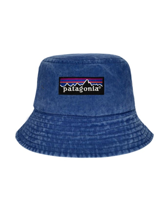 Vintage Washed Blue Patagonia Mountain Logo Outdoor Bucket Hat