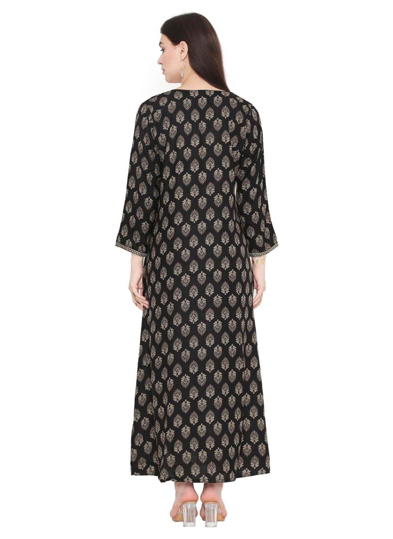 HANA & SARA - CASUAL FARASHA KAFTAN DRESS WITH UNIQUE PRINT AND THREAD EMBROIDERY FOR WOMEN - Image 1