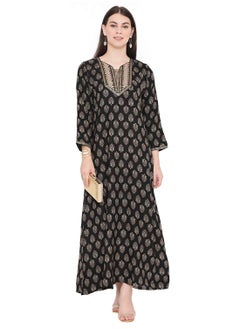 HANA & SARA CASUAL FARASHA KAFTAN DRESS WITH UNIQUE PRINT AND THREAD EMBROIDERY FOR WOMEN  - Image 1