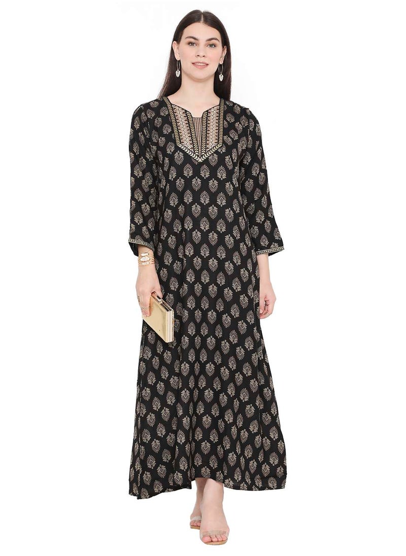 HANA & SARA - CASUAL FARASHA KAFTAN DRESS WITH UNIQUE PRINT AND THREAD EMBROIDERY FOR WOMEN - Image 1