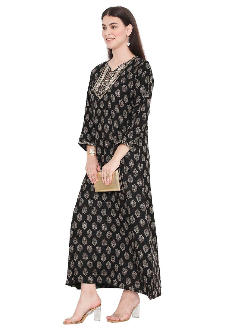 HANA & SARA - CASUAL FARASHA KAFTAN DRESS WITH UNIQUE PRINT AND THREAD EMBROIDERY FOR WOMEN - Image 1