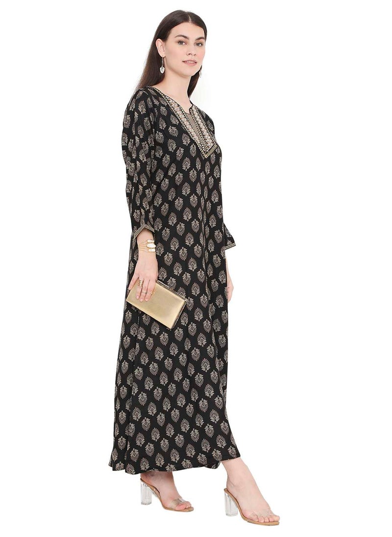HANA & SARA - CASUAL FARASHA KAFTAN DRESS WITH UNIQUE PRINT AND THREAD EMBROIDERY FOR WOMEN - Image 1