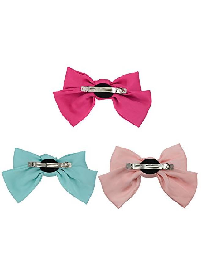 Thaoya 3Pack Fashion Doubledeck Chiffon Large Solid Color Bowknot Hair Clip Women Girls Headband Hair Bow Accessories (Roseo Pink And Light Blue) - Image 4