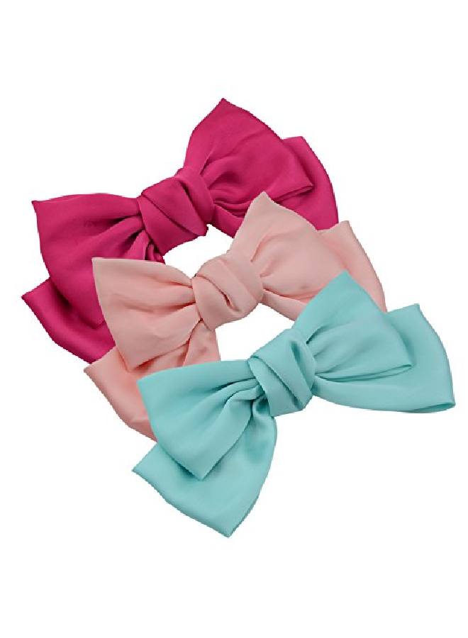 Thaoya 3Pack Fashion Doubledeck Chiffon Large Solid Color Bowknot Hair Clip Women Girls Headband Hair Bow Accessories (Roseo Pink And Light Blue) - Image 1