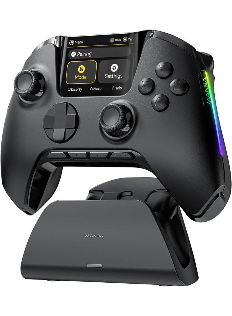 Manba (No Drift) ManbaOne Interactive Screen Wireless Gaming Controller for Switch/PC/iOS/Android,Hall Effect Stick & Trigger,RGB Lighting,Remappable Buttons,1800mAh with Charging Dock - Image 1