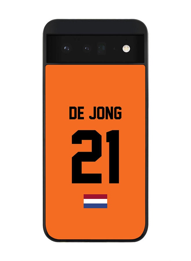 Stylizedd Rugged Black edge case for Google Pixel 6 5G Slim fit Soft Case Flexible Rubber Edges Anti Drop TPU Gel Thin Cover - Football Team - Netherlands Player Name - De Jong - Image 1