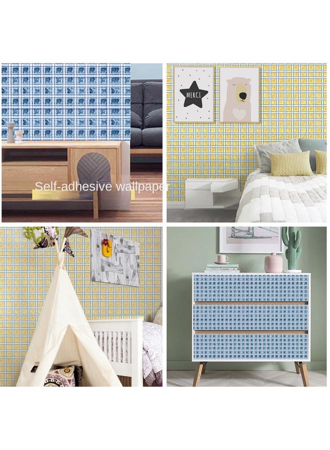Bluejw Wallpaper Ins Japanese Cartoon Girls Room Dormitory Bedroom Tearable Wallpaper Wardrobe Plaid Stickers Large Roll - Image 2
