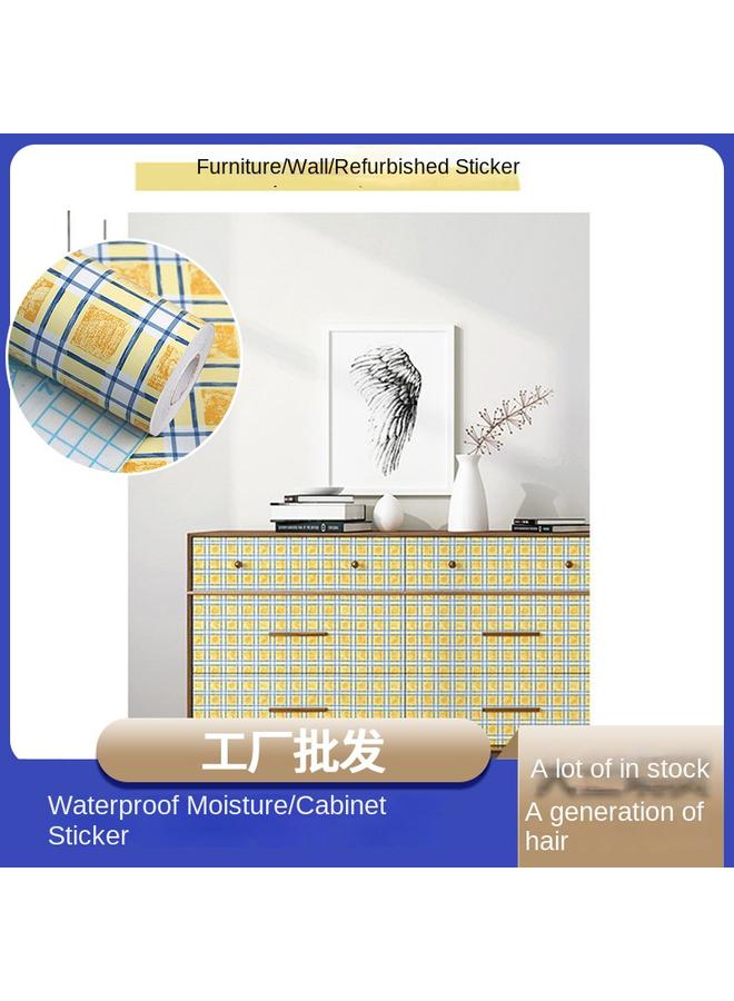Bluejw Wallpaper Ins Japanese Cartoon Girls Room Dormitory Bedroom Tearable Wallpaper Wardrobe Plaid Stickers Large Roll - Image 3