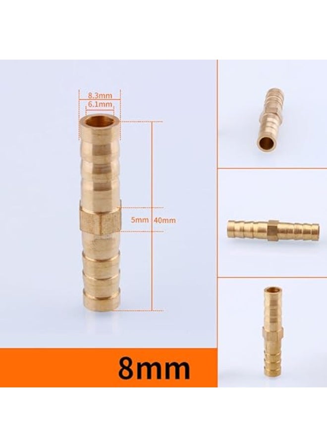 VITION 2 Pack Brass Hose Barb Fitting, 5/16 inch (8mm) Pipe Splicer Joiner Mender Straight Connectors Adapters for Air Fuel Water Oil - Image 2