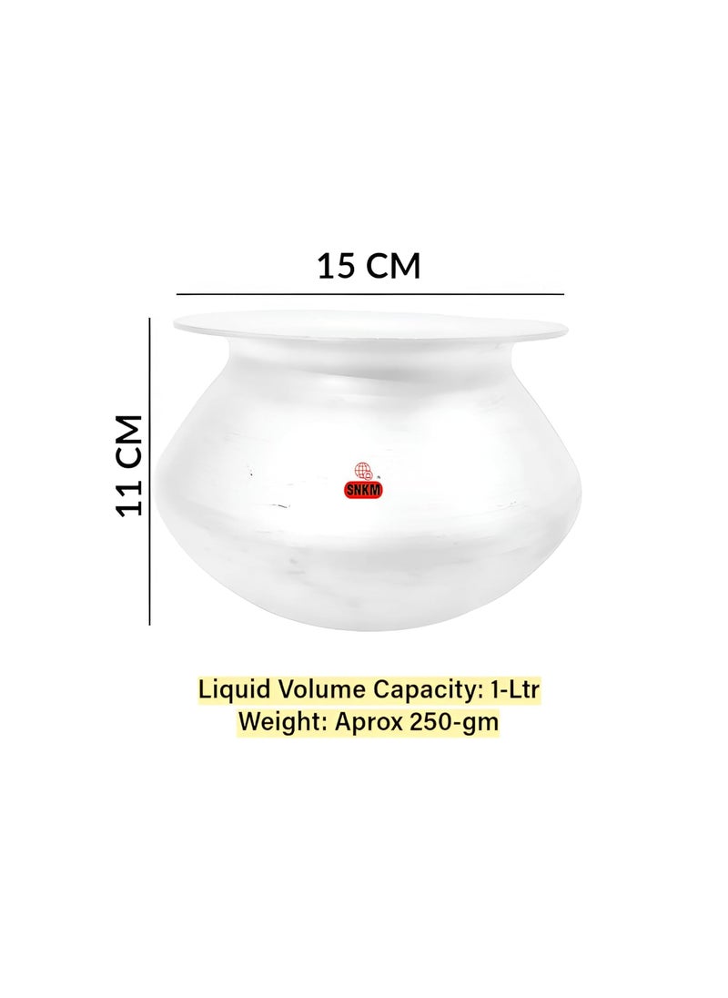 SNKM SNKM Aluminium Handi with Lid 7No Very Small for Warming Milk Water Multipurpose Use Very Small Size 1Liters Silver Pack of 1  - Image 2