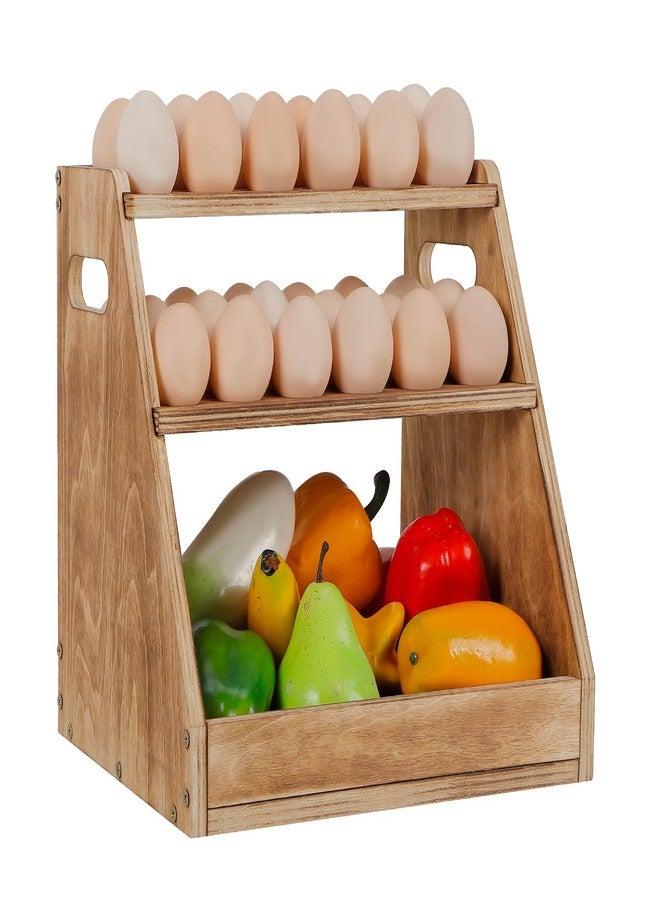 HAITRAL 3-Tier Wooden Egg Holder, Retractable Egg Holder Countertop With Basket, Farmhouse Egg Rack With handle Can Hold 70 Fresh Chicken Egg, Duck Egg, Suitable for Home Kitchen - Image 1