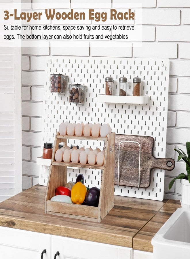 HAITRAL 3-Tier Wooden Egg Holder, Retractable Egg Holder Countertop With Basket, Farmhouse Egg Rack With handle Can Hold 70 Fresh Chicken Egg, Duck Egg, Suitable for Home Kitchen - Image 5