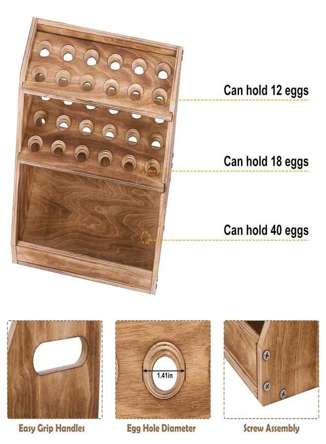 HAITRAL 3-Tier Wooden Egg Holder, Retractable Egg Holder Countertop With Basket, Farmhouse Egg Rack With handle Can Hold 70 Fresh Chicken Egg, Duck Egg, Suitable for Home Kitchen - Image 3