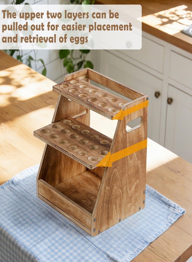 HAITRAL 3-Tier Wooden Egg Holder, Retractable Egg Holder Countertop With Basket, Farmhouse Egg Rack With handle Can Hold 70 Fresh Chicken Egg, Duck Egg, Suitable for Home Kitchen - Image 4