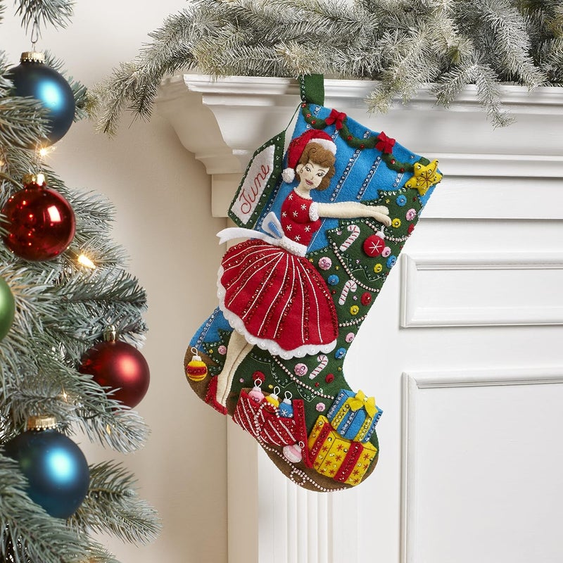 Bucilla, Vintage Christmas 18" Felt Applique Stocking Making Kit, Perfect for DIY Holiday Needlepoint Arts and Crafts, 89457E - Image 4
