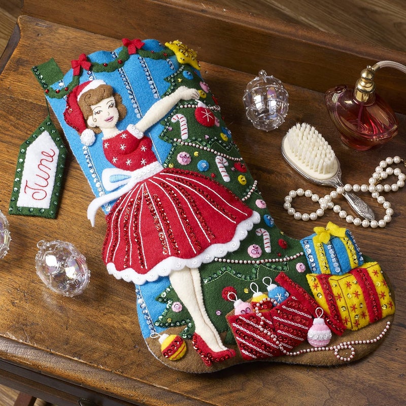 Bucilla, Vintage Christmas 18" Felt Applique Stocking Making Kit, Perfect for DIY Holiday Needlepoint Arts and Crafts, 89457E - Image 2