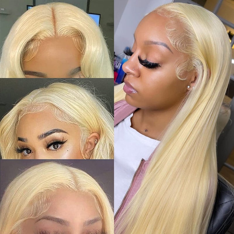 2PcsPair HD Swiss Lace Pre Plucked Hairline Baby Hair Wigs Stripes Brazilian Human Virgin Hair Edge Reusable More Natural 613 Blonde Color Full Lace Front Wigs for Women
