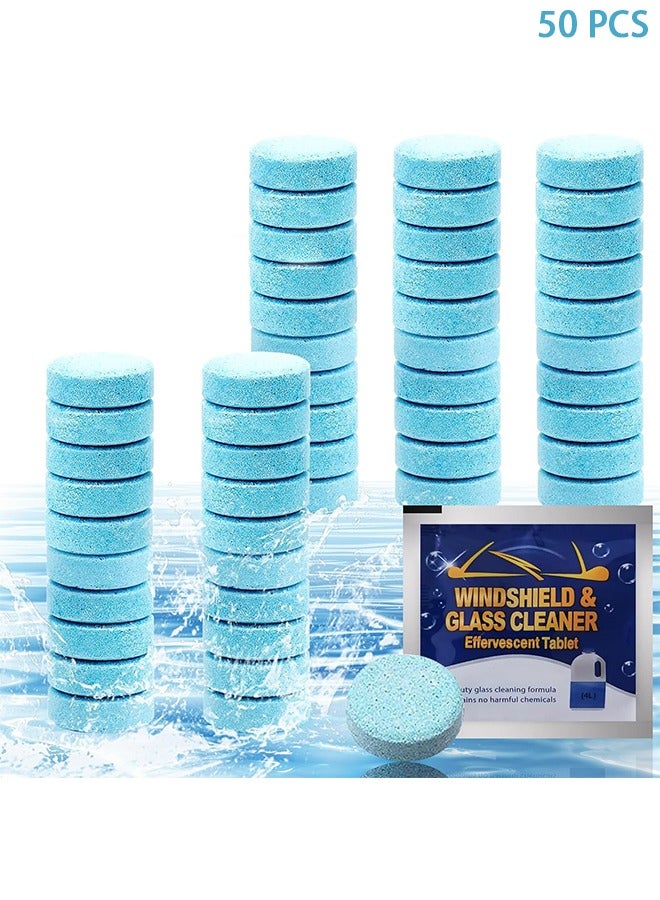 HY 50 Pieces Car Windshield Glass Concentrated Washer Tablets Windshield Washer Fluid Solid Car Effervescent Tablets Glass Solid Wiper Cleaning Tablets for Car Kitchen Window  - Image 1