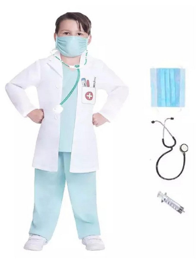 Fancy Dress World Doctor Coat dress for Kids | Doctor dress Costumes for boys & girls | Doctor dress and Stethoscope, Mask, Injection (Set Of 4) 4-5Yrs  - Image 1