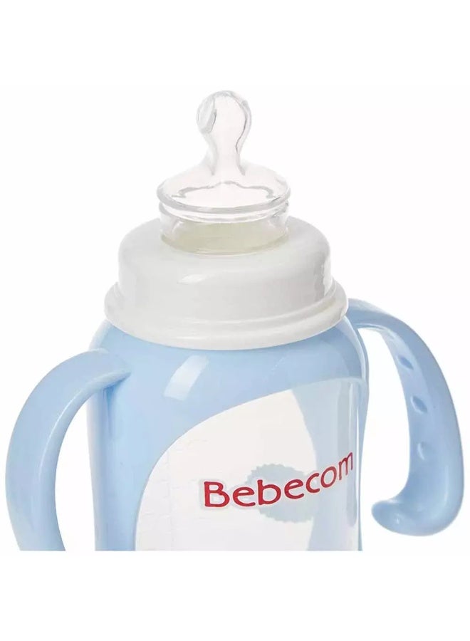 Bebecom Standard Feeding Bottle With Silicone Nipple And Handle Animal Print 300 ml Blue Color(A316 - Image 4
