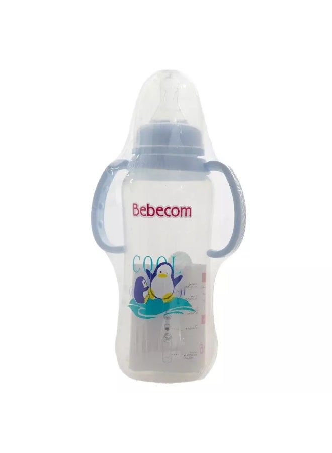 Bebecom Standard Feeding Bottle With Silicone Nipple And Handle Animal Print 300 ml Blue Color(A316 - Image 2