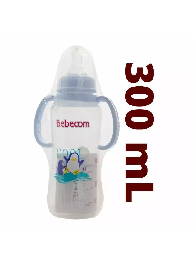 Bebecom Standard Feeding Bottle With Silicone Nipple And Handle Animal Print 300 ml Blue Color(A316 - Image 3