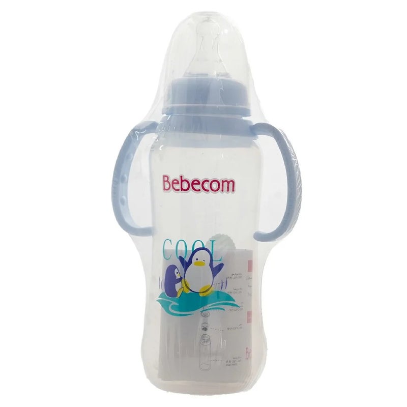 Bebecom Standard Feeding Bottle With Silicone Nipple And Handle Animal Print 300 ml Blue Color(A316 - Image 1