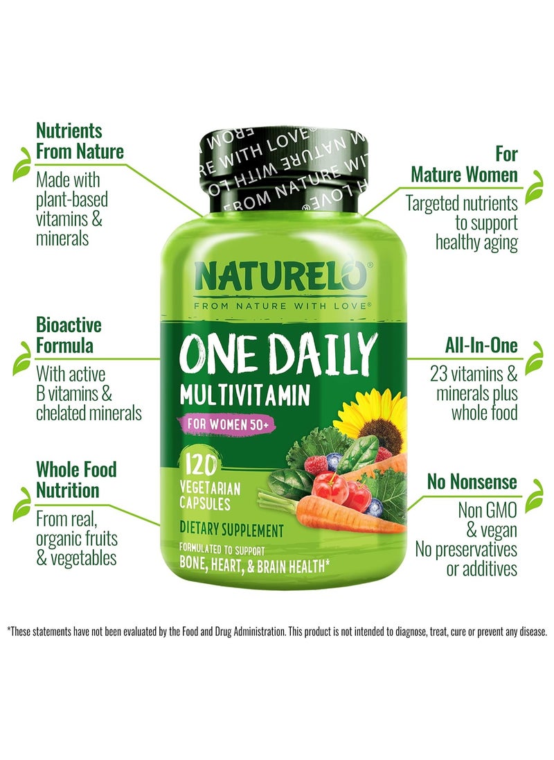 NATURELO - One Daily Multivitamin for Women 50+ Dietary Supplement Formulated to Support Bone, Heart & Brain Health - 120 Capsules - Image 1