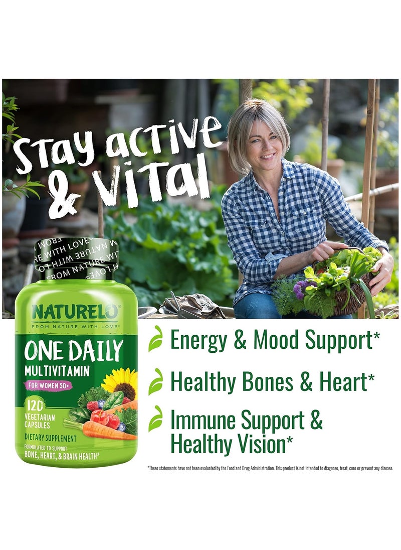 NATURELO - One Daily Multivitamin for Women 50+ Dietary Supplement Formulated to Support Bone, Heart & Brain Health - 120 Capsules - Image 1