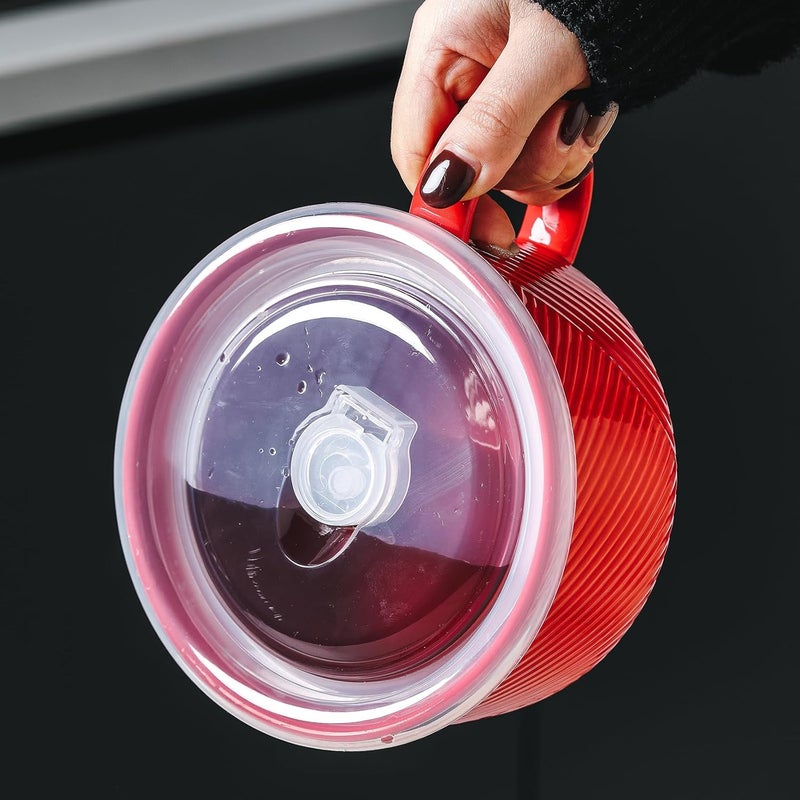 Adewnest Soup Bowl with Handle & Lid: 38 oz Extra Large Ceramic Food Container for Ramen, Cereal, Breakfast, Meal Prep, Office Lunch, Dorm Living - Microwave Safe, 6 Inch, Red - Image 3